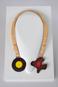 Kinetic   (Wearable object; plywood, rosewood, plexiglass + leather string, 35.5cm x 21.8cm, Dirk Marwig 2013)
