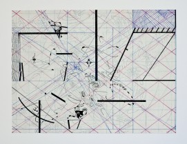 Lift Geometry (Archival ink + oil on Japan -paper, 24 cm x 32 cm, Dirk Marwig 2013)