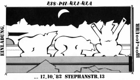 Flyer for the “Ice-Bear” or “Klapse” club in Frankfurt-October 1982 (Ink on cardboard, Dirk Marwig 1982)