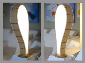 LAMP Dirk Marwig 2015 (Plywood, plexiglass and cable tie construction with LED lights and dimmer, 69cm x 31cm x 17cm, Dirk Marwig 2015)