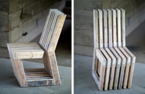 Dirk Marwig’s “Gap-Chair” No.5 (Reclaimed scaffolding wood with white oil wash and wood glue, 92cm high,  40cm wide, 74.5cm deep; seat height: 46.5cm, seat depth: 44cm, Dirk Marwig 2017)