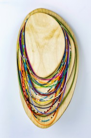 Very Long Bead Necklace with Display (19.3m of beads with plywood wall display: 38cm x 18cm x 9.5cm, Dirk Marwig 2018)
