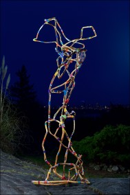 Non Deep Fake Object (Cotoneaster arching branches tied together with coloured cotton string, 254cm x 94cm x 96cm, Dirk Marwig  2021)