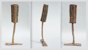 Modern Person -3 angles- (Pacific yellow cedar with coloured cotton string, 96.5cm x 41cm x 18cm, Dirk Marwig 2021)