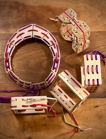 Dirk Marwig 2021: Plywood jewelry- 4 plywood bracelets and one necklace with leather cording