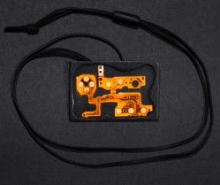 Explorer Necklace  (Circuit board piece, plywood with leather cord, Dirk Marwig 2022)